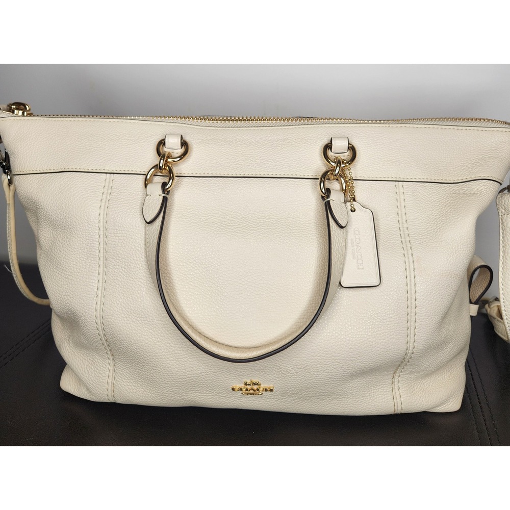 Coach Lenox Satchel F59325 Cream Pebbled Leather Gold Hardware Handbag13"x11"x5"